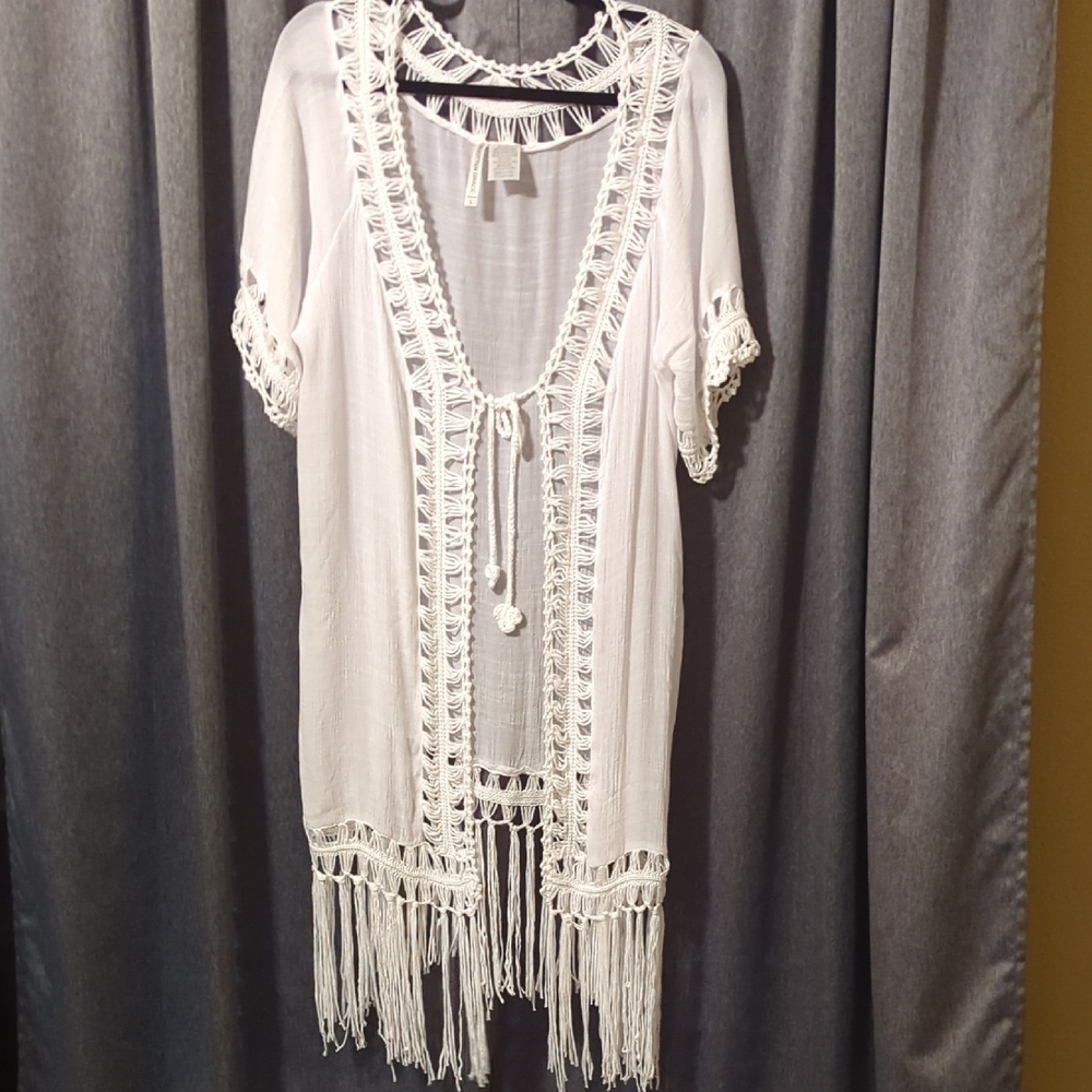 White Crochet Fringe Beach Cover-Up